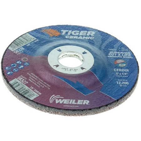 Weiler 5" x 1/4" TIGER CERAMIC Type 27 Grinding Wheel CER24R 7/8 A.H. 58327